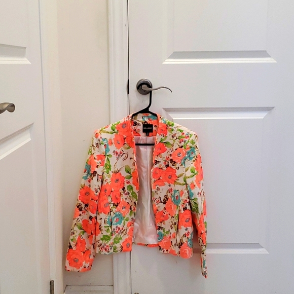 Casual Floral Blazer, Pink/Green/White - Picture 2 of 3